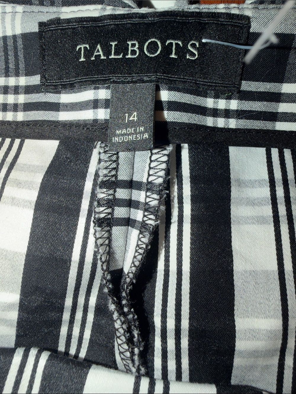 PANTS - TALBOTS Black & White Plaid Side Zip Cotton Pants Size 14 - Picture 11 of 11